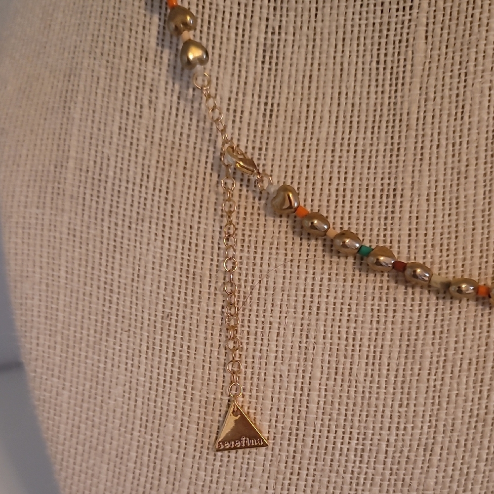 Anthropologie Gold Heart And Multi Color Beaded Necklace - Picture 8 of 9